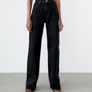 Zara black wide leg full length jeans